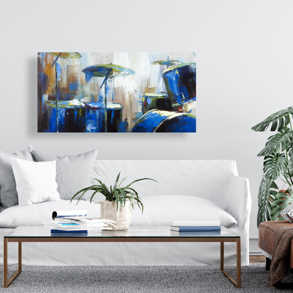 Industrial Blue Musical Canvas - Abstract Drums Home Decor