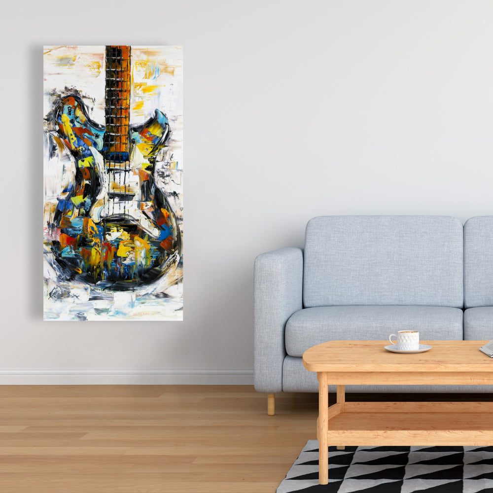 Toile abstraite colorée avec guitare | Décoration d'intérieur moderne