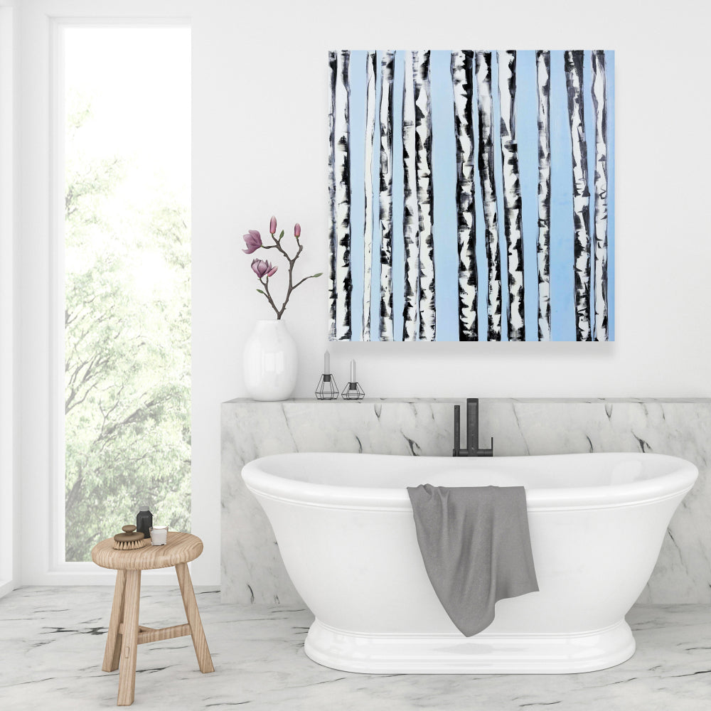 Birches on Blue Modern Trees Canvas - Home Decor Wall Art