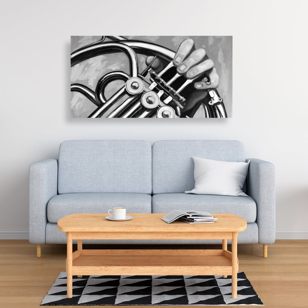 Musician with French Horn Monochrome Canvas - Home Decor