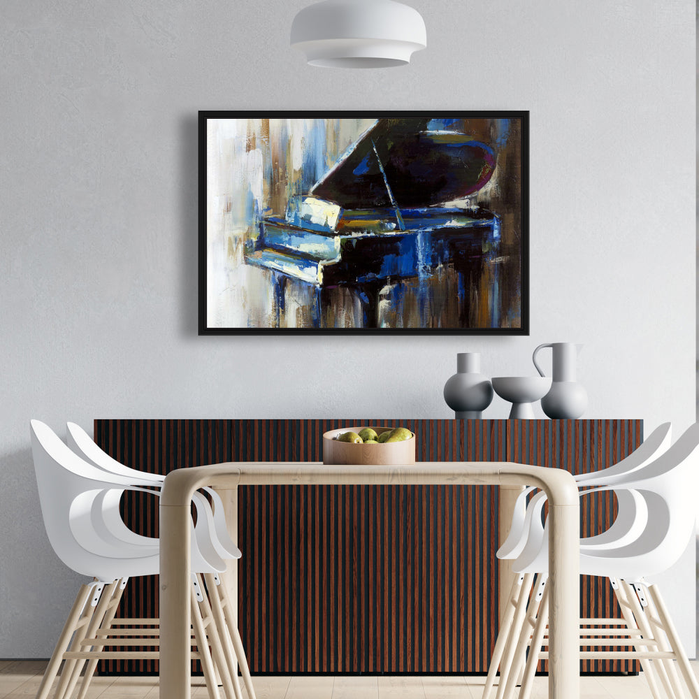 Toile abstraite « Piano à queue » | Décoration de chambre encadrée bleue