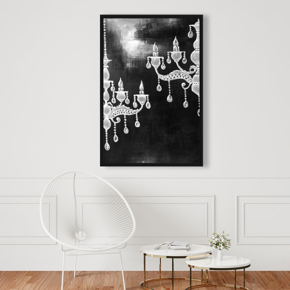 White Chandeliers Framed Canvas - Elegant Bedroom Decor