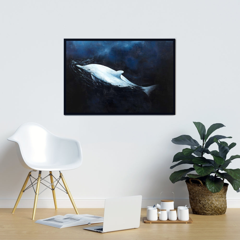 Swimming Dolphin Canvas | Blue Frame | Home Decor Art