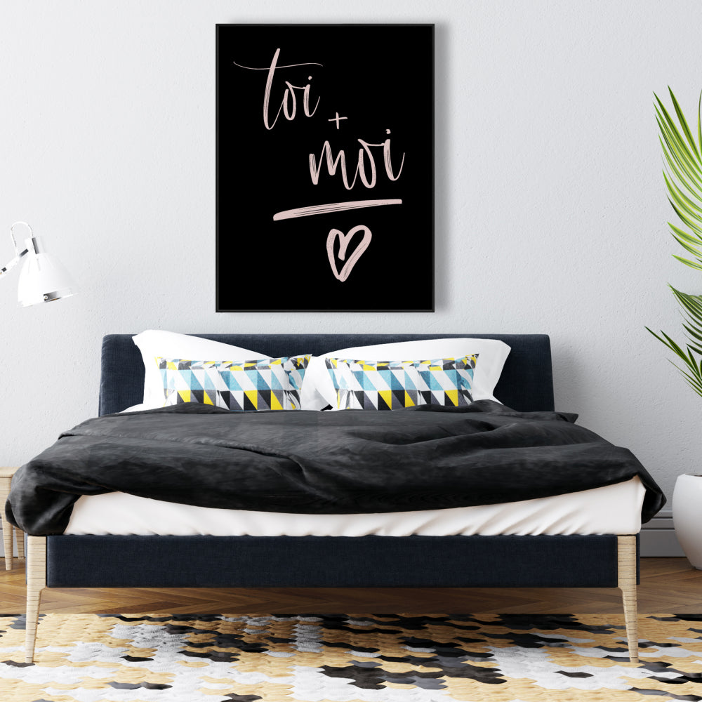 Toile de motivation « Toi et moi » pour chambre à coucher | Décoration avec citations noires