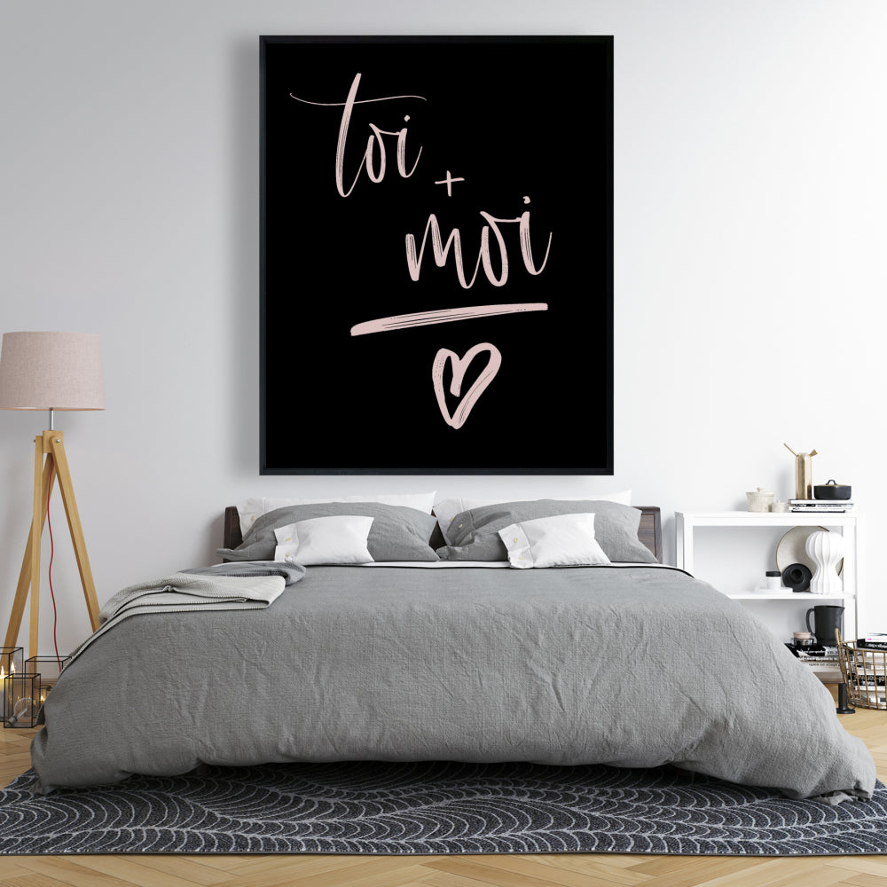 Toile de motivation « Toi et moi » pour chambre à coucher | Décoration avec citations noires