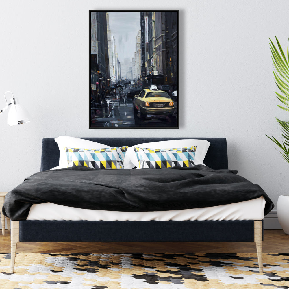 New York in the Dark Canvas | Gray Frame | Bedroom Decor