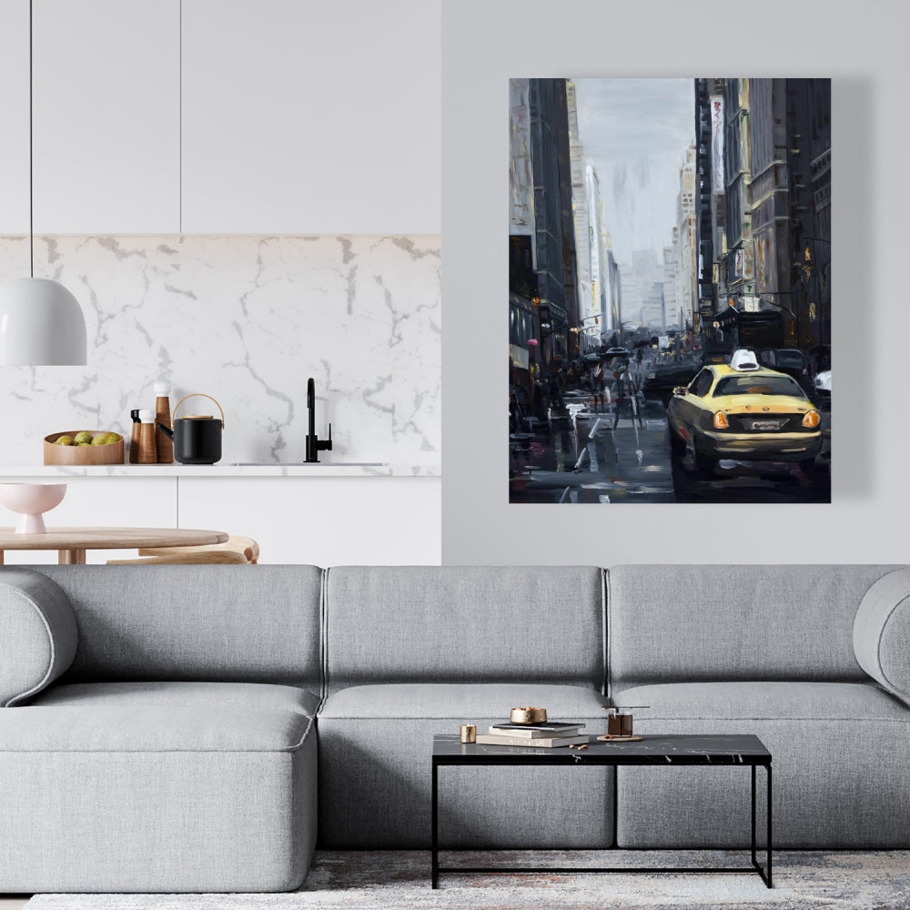 New York in the Dark Canvas | Gray Bedroom Wall Art Decor