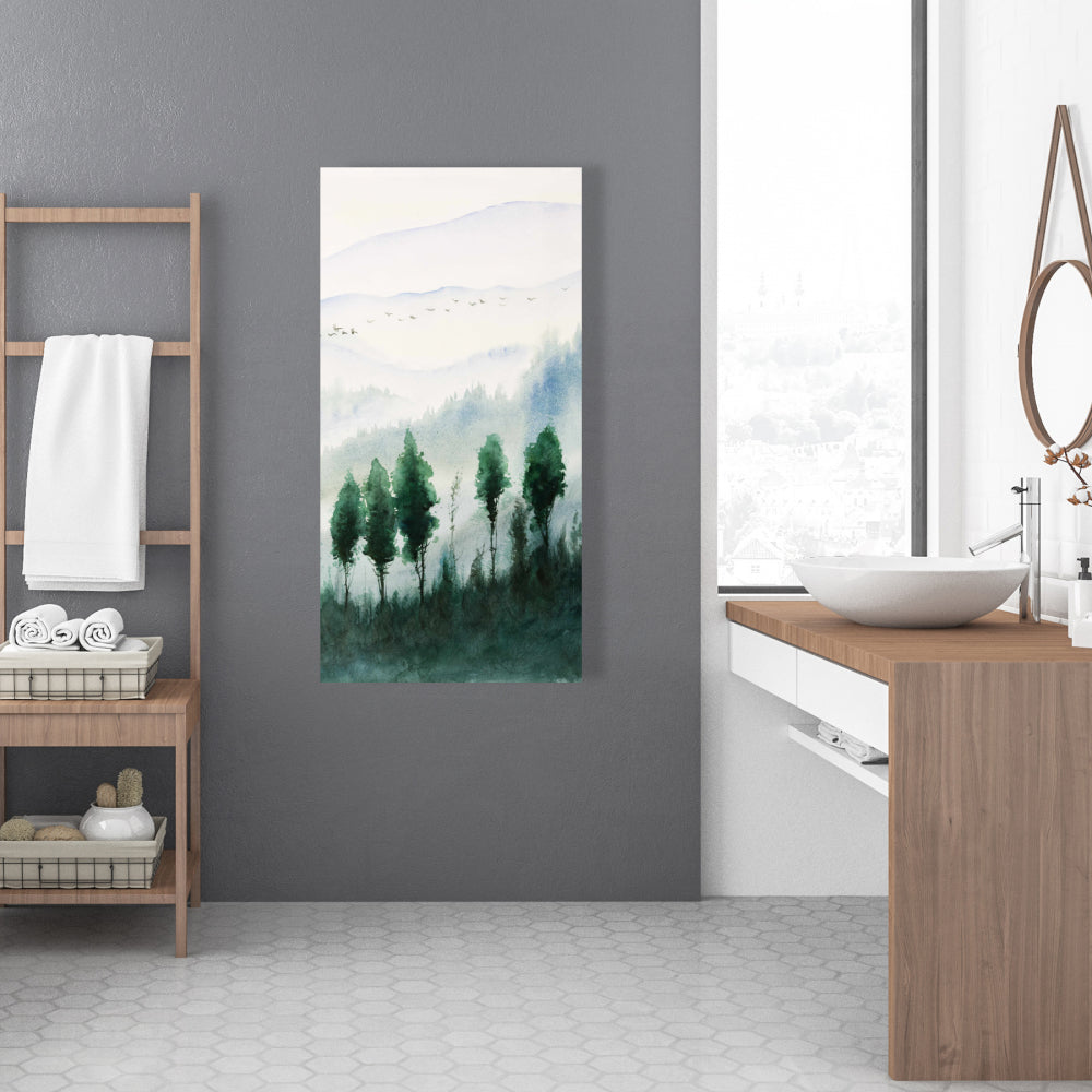 Paysage à l'aquarelle - Décoration d'intérieur sur toile avec arbres pour chambre à coucher