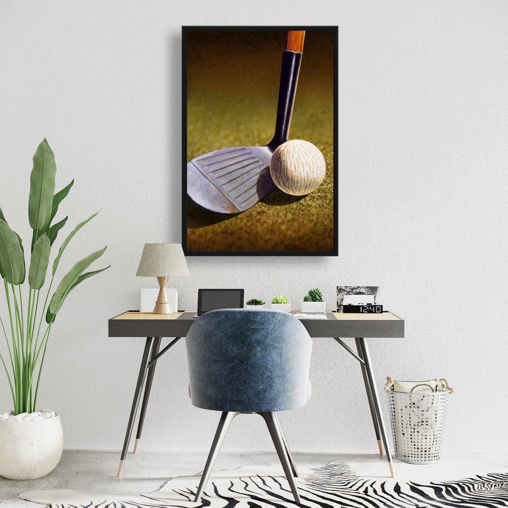 Décoration « Man Cave » | Toile hyperréaliste avec club de golf | Cadre marron