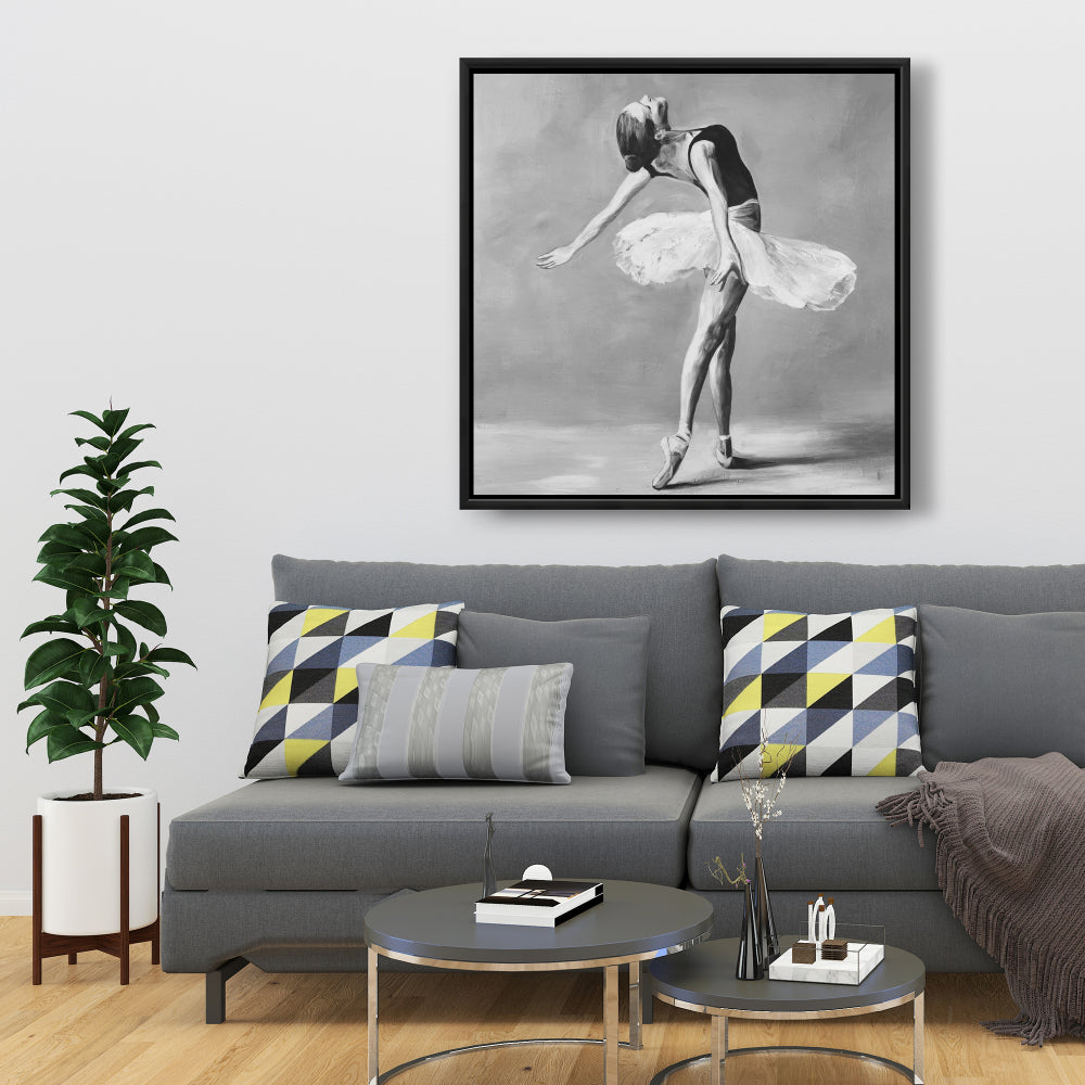Classic Ballet Dancer Framed Canvas | Monochrome Home Decor