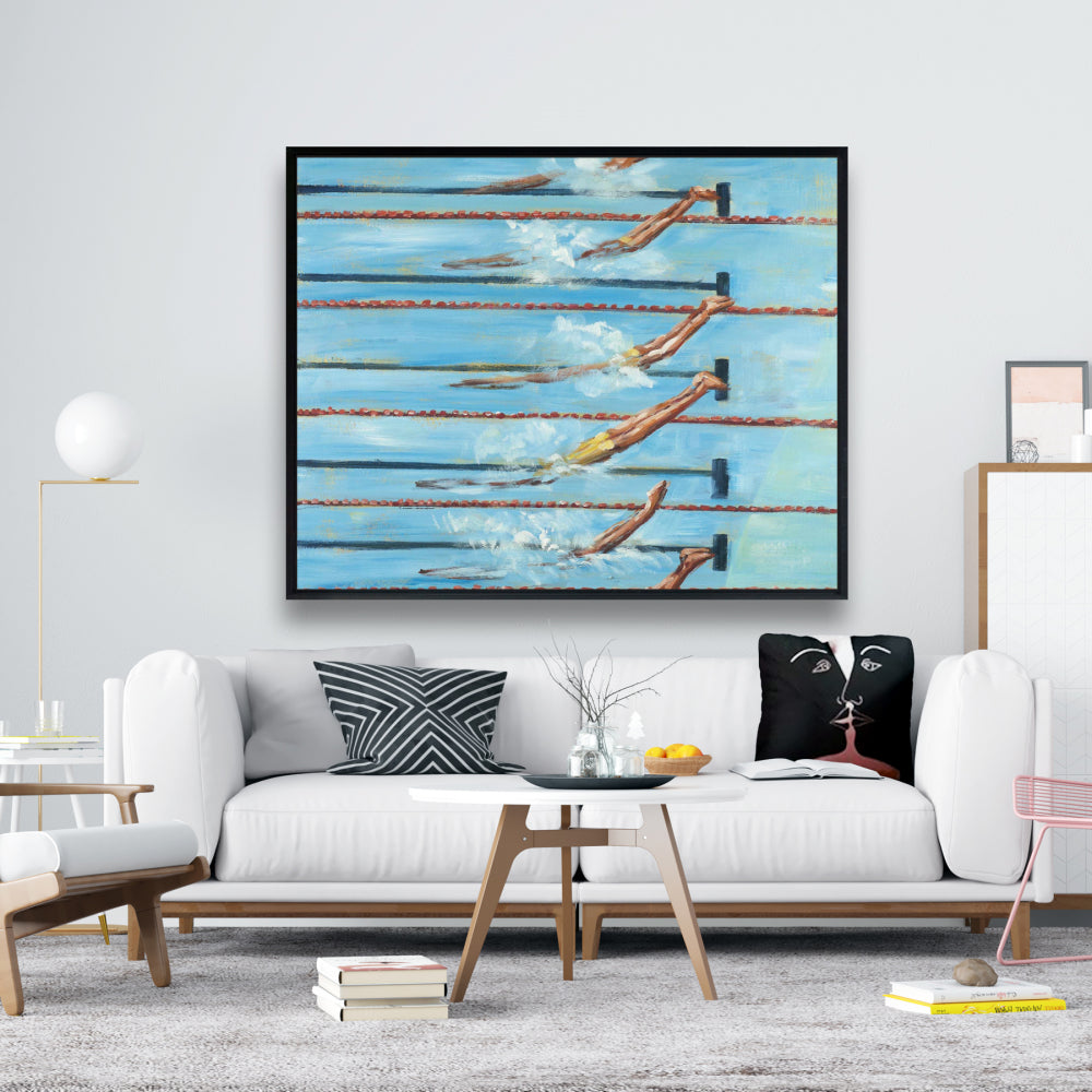 Contemporary Blue Hobbies Framed Canvas | Olympic Swimmers Decor