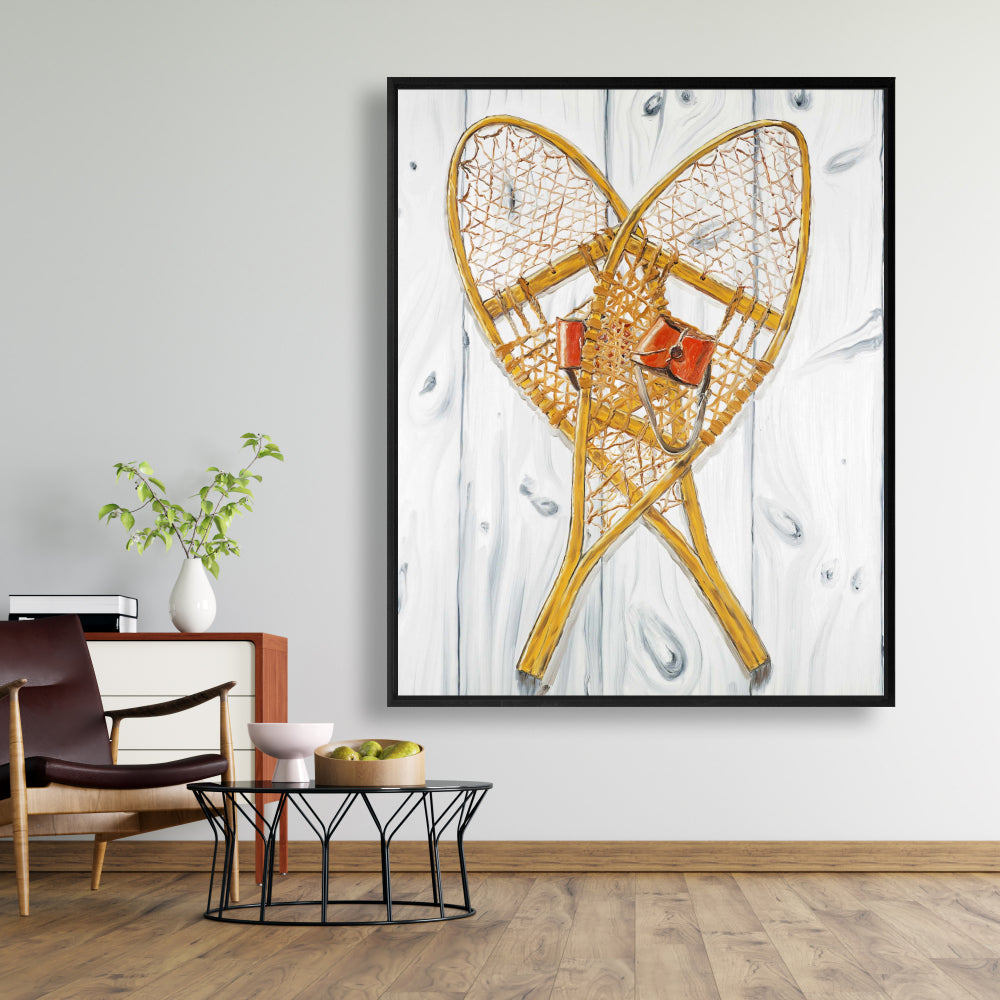 Vintage Wood Snowshoes | Rustic Framed Canvas Home Decor
