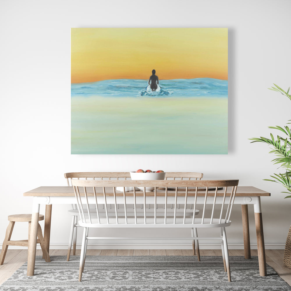Surfer Swimming by Dawn | Blue Bedroom Canvas Home Decor