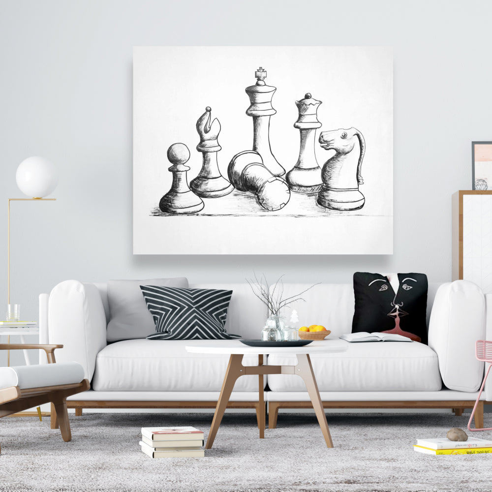 Minimalist White Chess Game Pieces Canvas | Home Decor