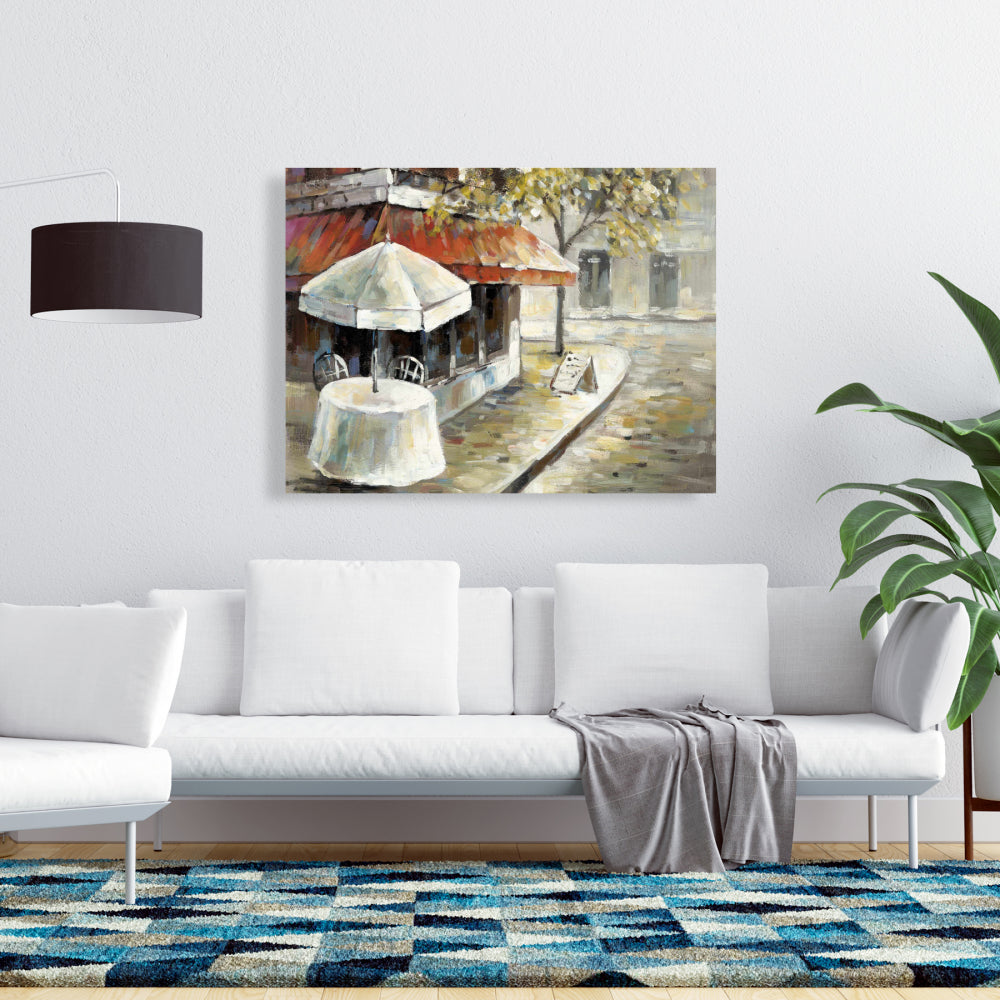 Deserted Sunny Street Canvas - Orange Trees Home Decor Art