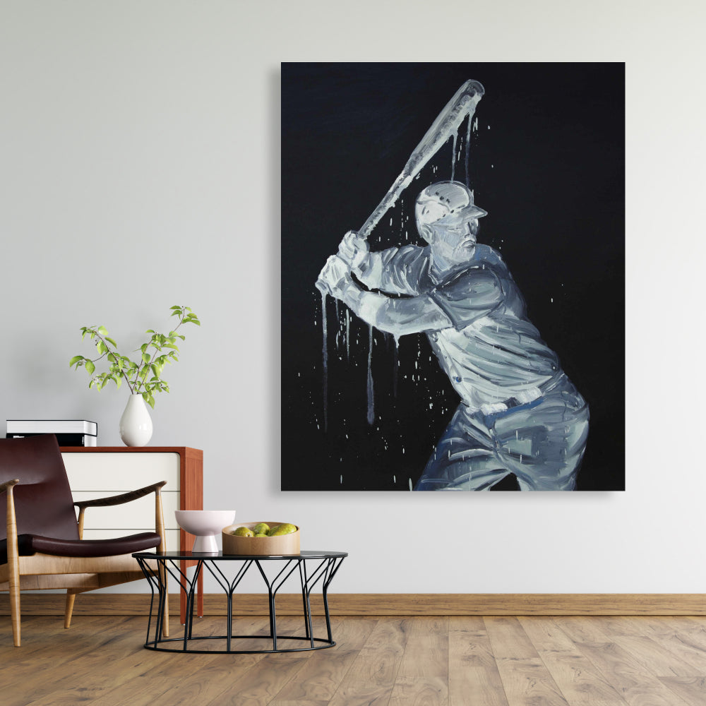 Toile de joueur de baseball | Décoration d'intérieur sportive américaine bleue