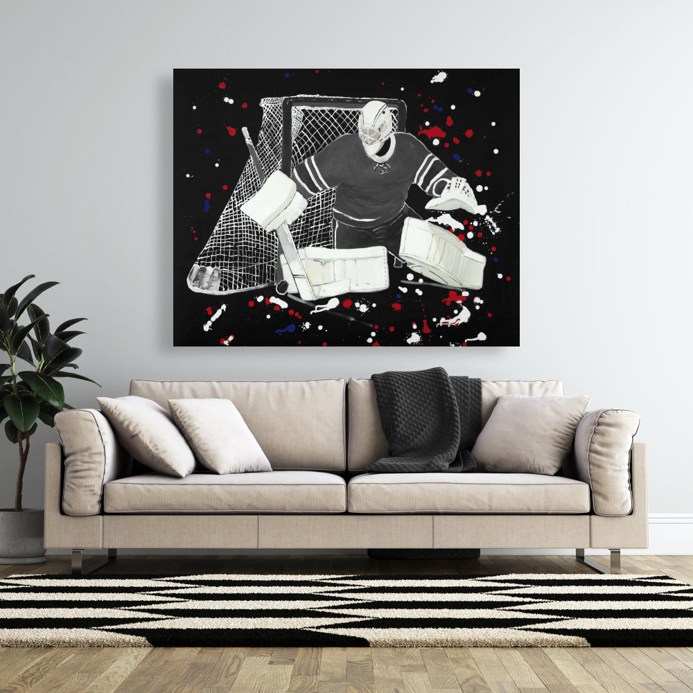 Modern Blue Living Room Canvas | Goalkeeper Hockey Art Decor