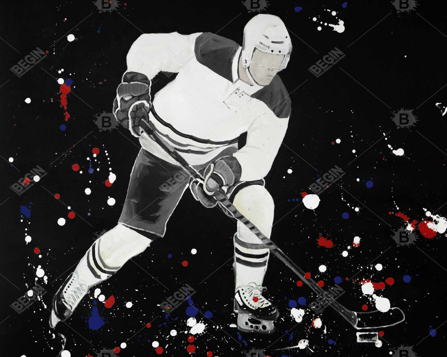 Hockey Player Canvas | Blue Framed Modern Sports Art Decor