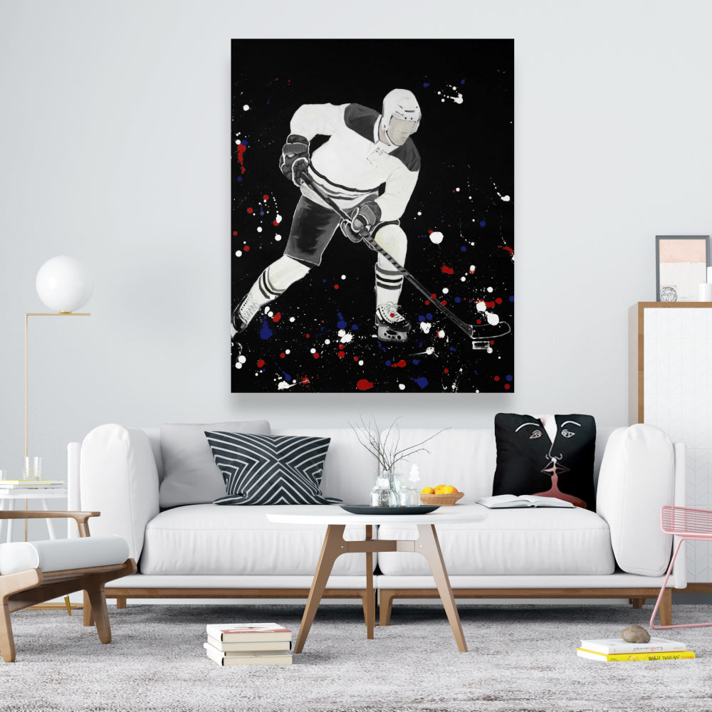 Modern Blue Hockey Player Canvas - Sports Home Decor Art