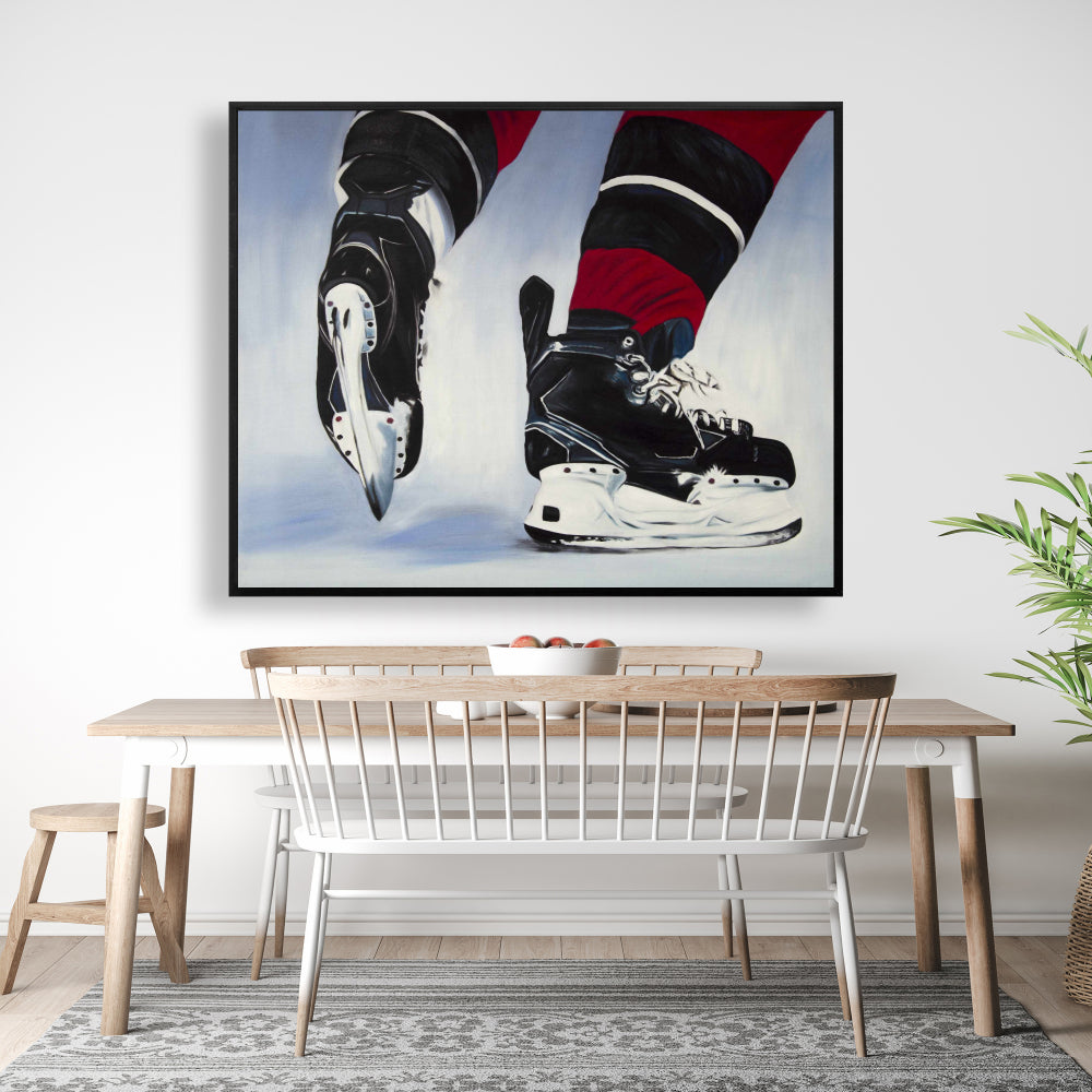 Décor de la caverne d'un joueur de hockey bleu | Toile de sport encadrée