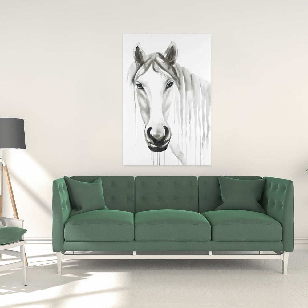 Solitary White Horse Canvas | Farm Animal Bedroom Decor