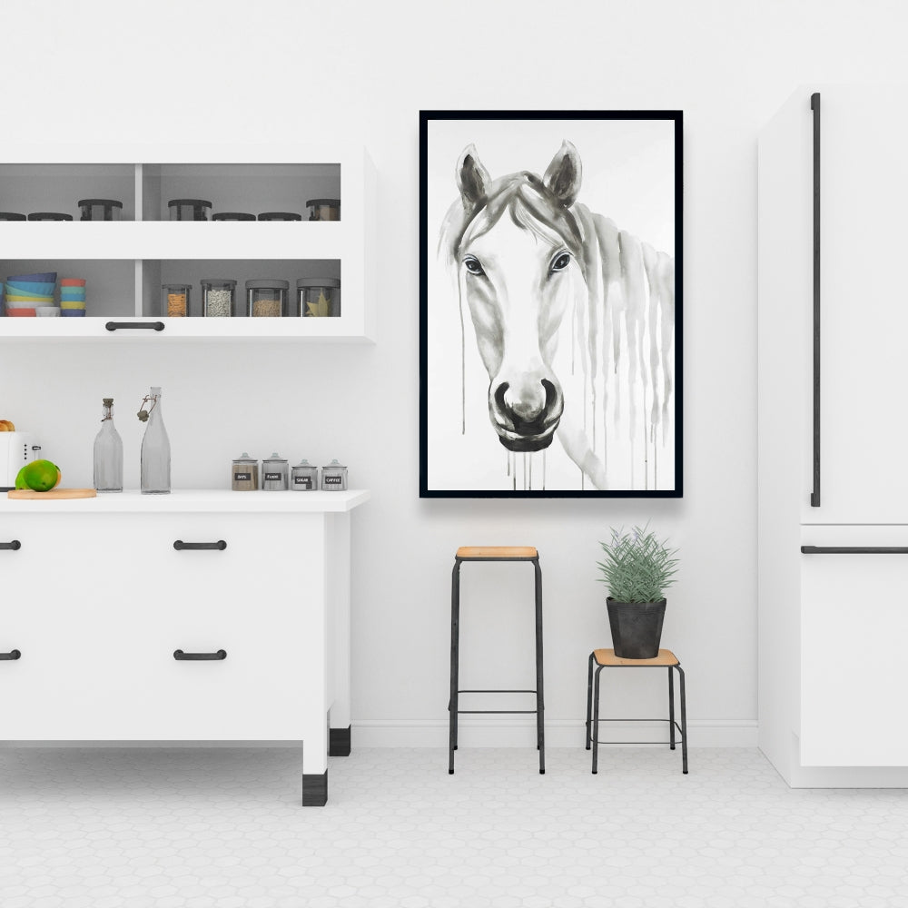 Solitary White Horse Canvas | Farm Animals Decor | Bedroom Art