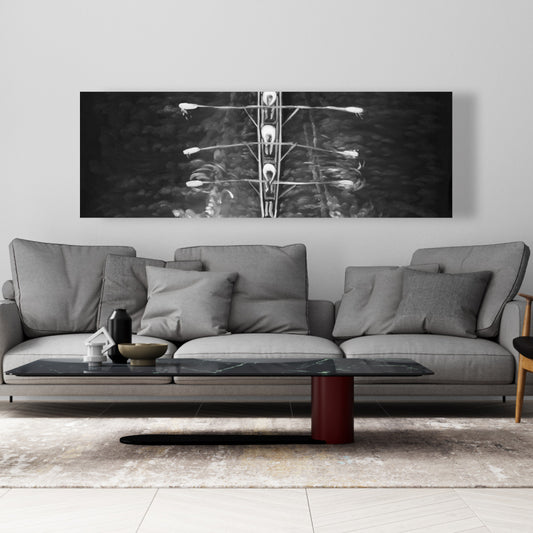 Rowing Boat Canvas - White Monochrome Wall Art for Home Decor