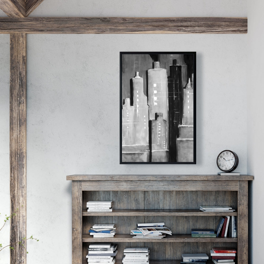 Abstract Black & White Buildings Canvas - Home Decor Wall Art