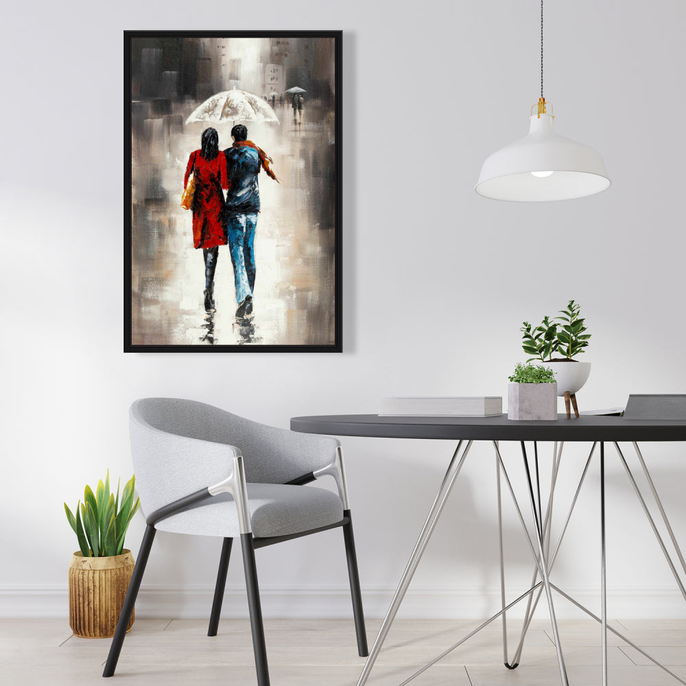 Quiet Walk in the Rain Canvas - Romantic Street Scene Decor