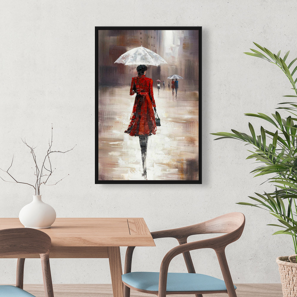 Quiet Walk in the Rain Canvas - Gray Framed Bedroom Decor