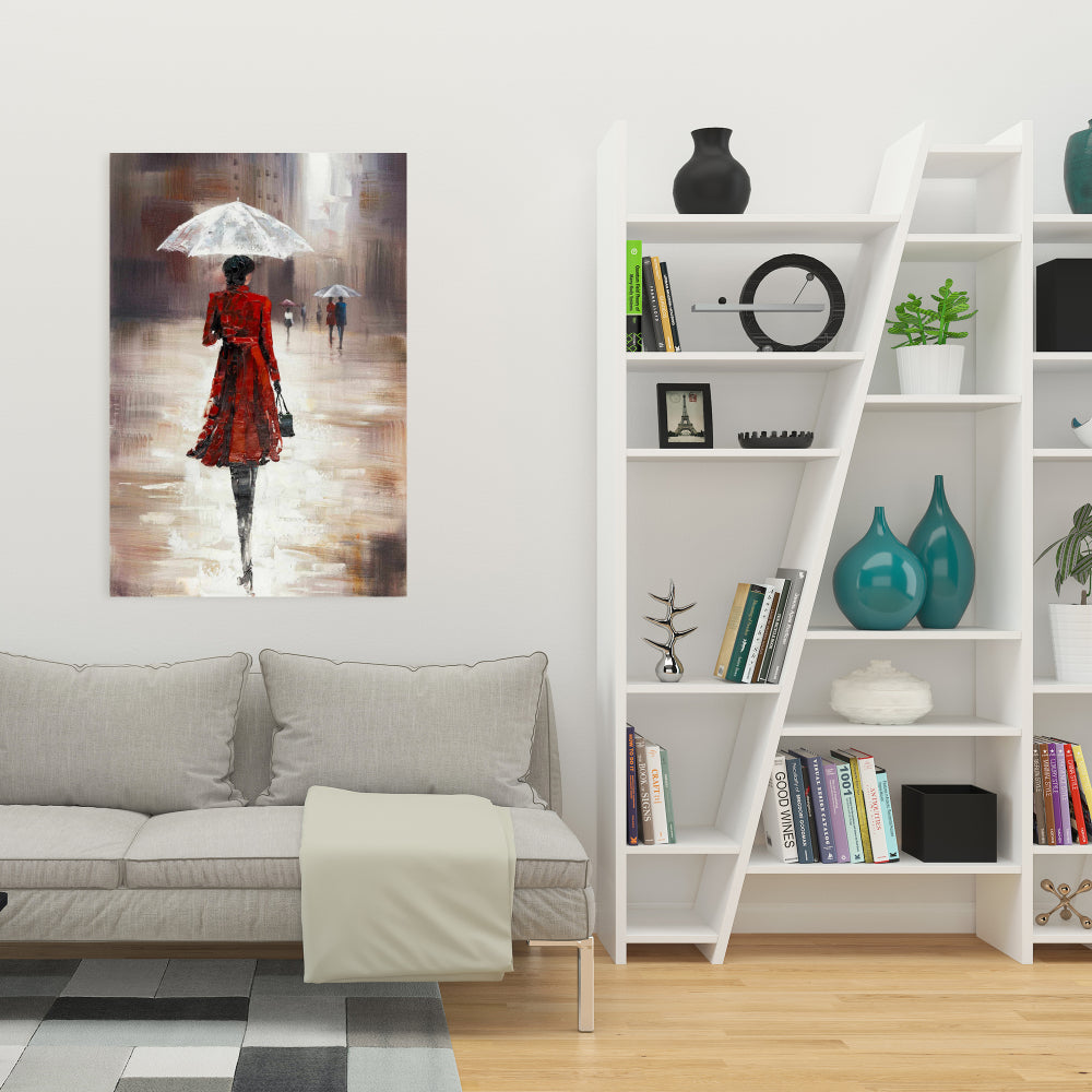 Gray Contemporary Street Canvas - Quiet Walk in the Rain Decor