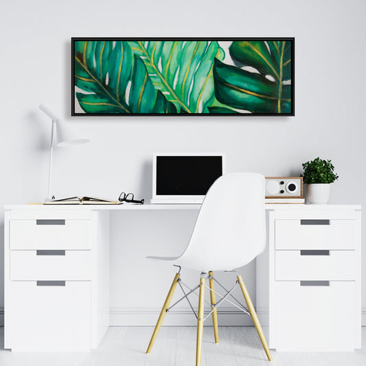 Toile florale et botanique exotique - Décor à trois grandes feuilles de plantes