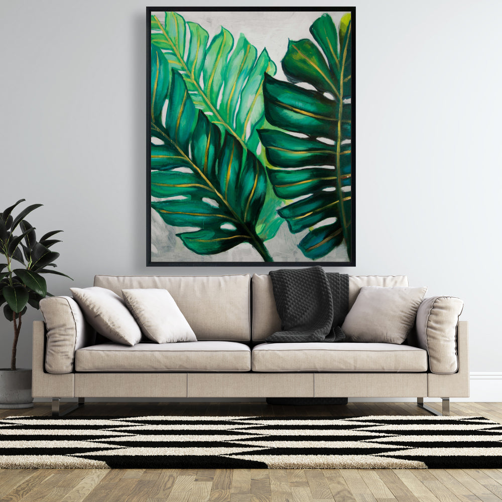 Exotic Floral & Botanical Canvas - Three Big Plant Leaves Decor