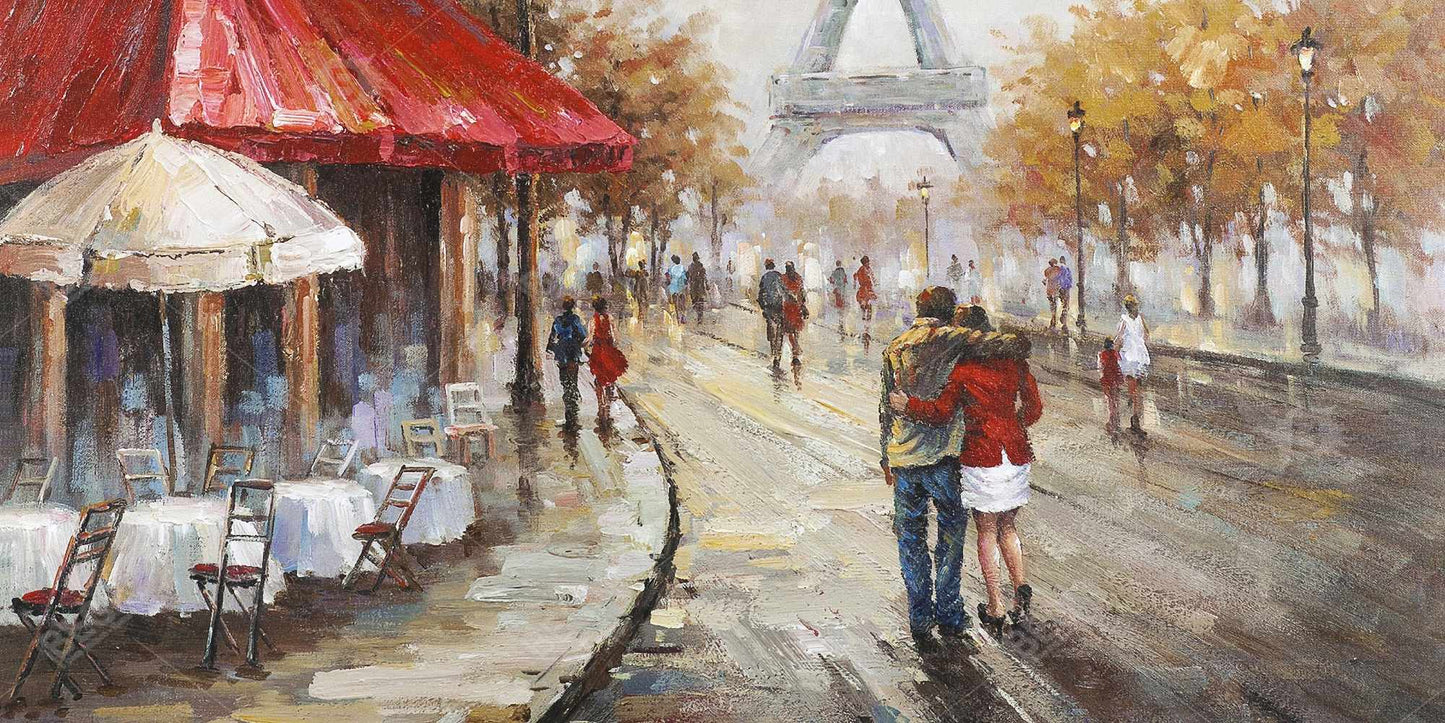 Toile encadrée « Couple marchant dans une rue parisienne » | Décoration d'intérieur