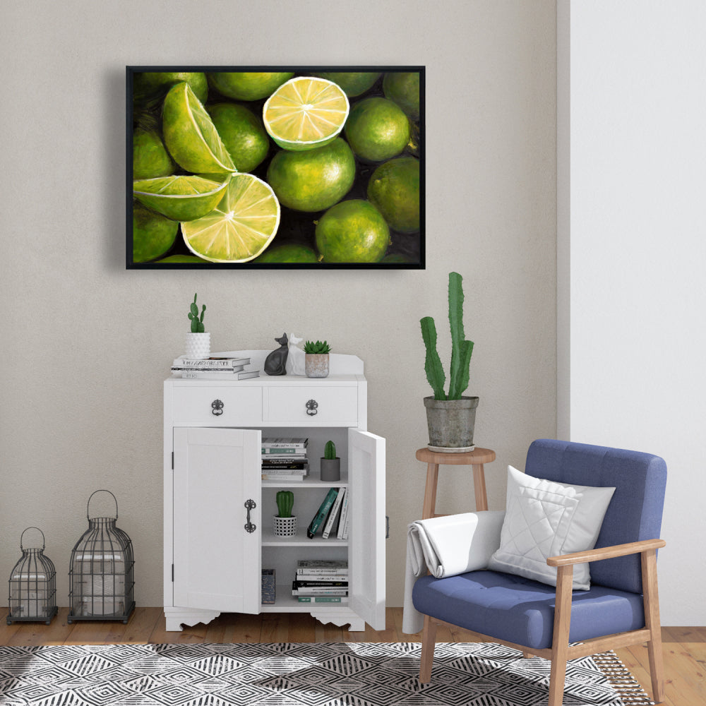 Toile encadrée « Panier de citrons verts » | Décoration d'intérieur, de cuisine et de salle à manger
