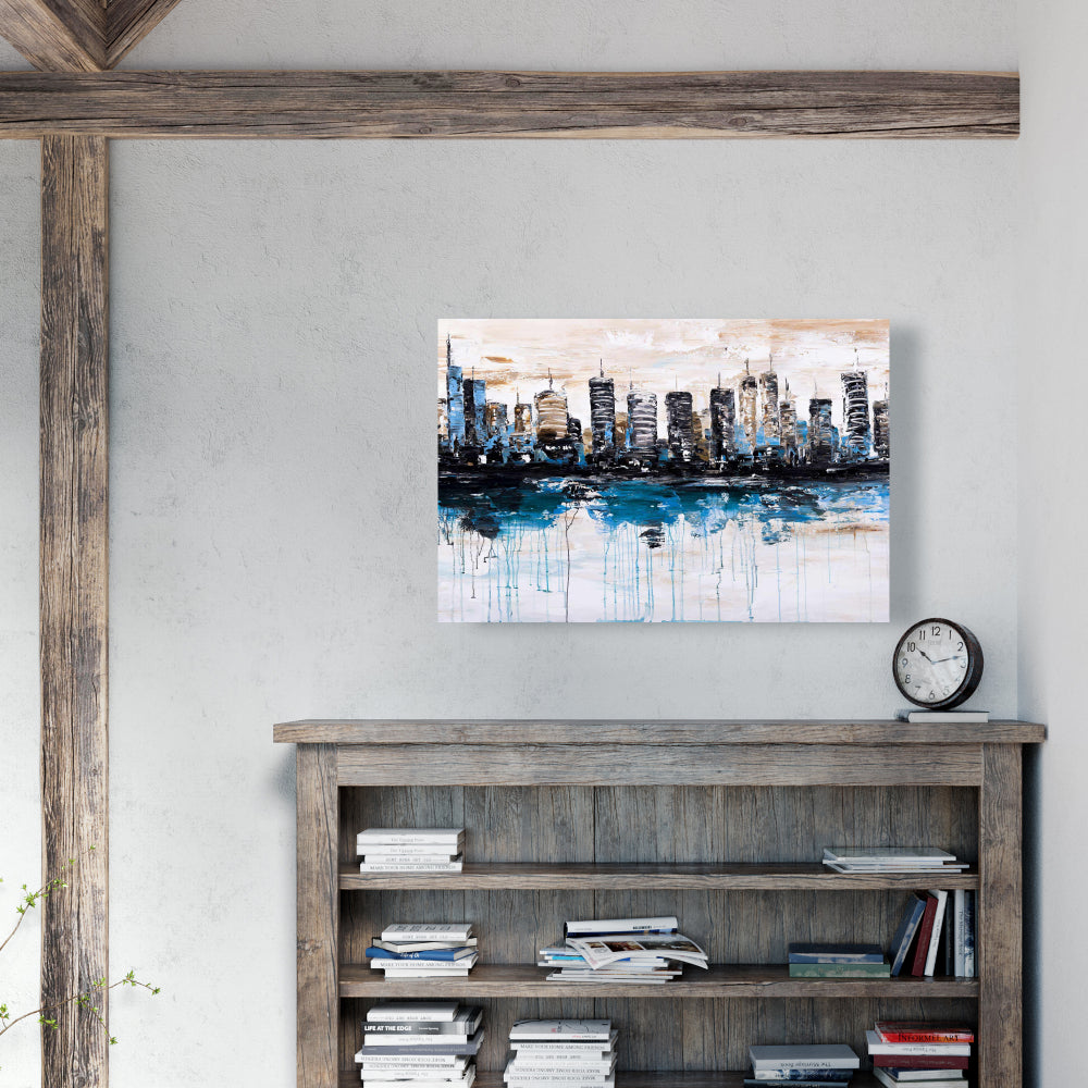 Abstract City Reflection Blue Canvas - Bedroom Home Decor