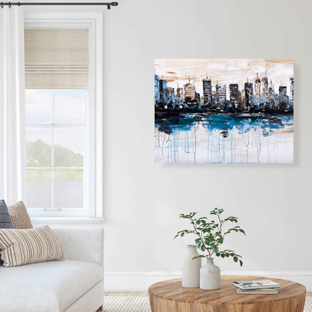 Abstract City Reflection Blue Canvas - Bedroom Home Decor
