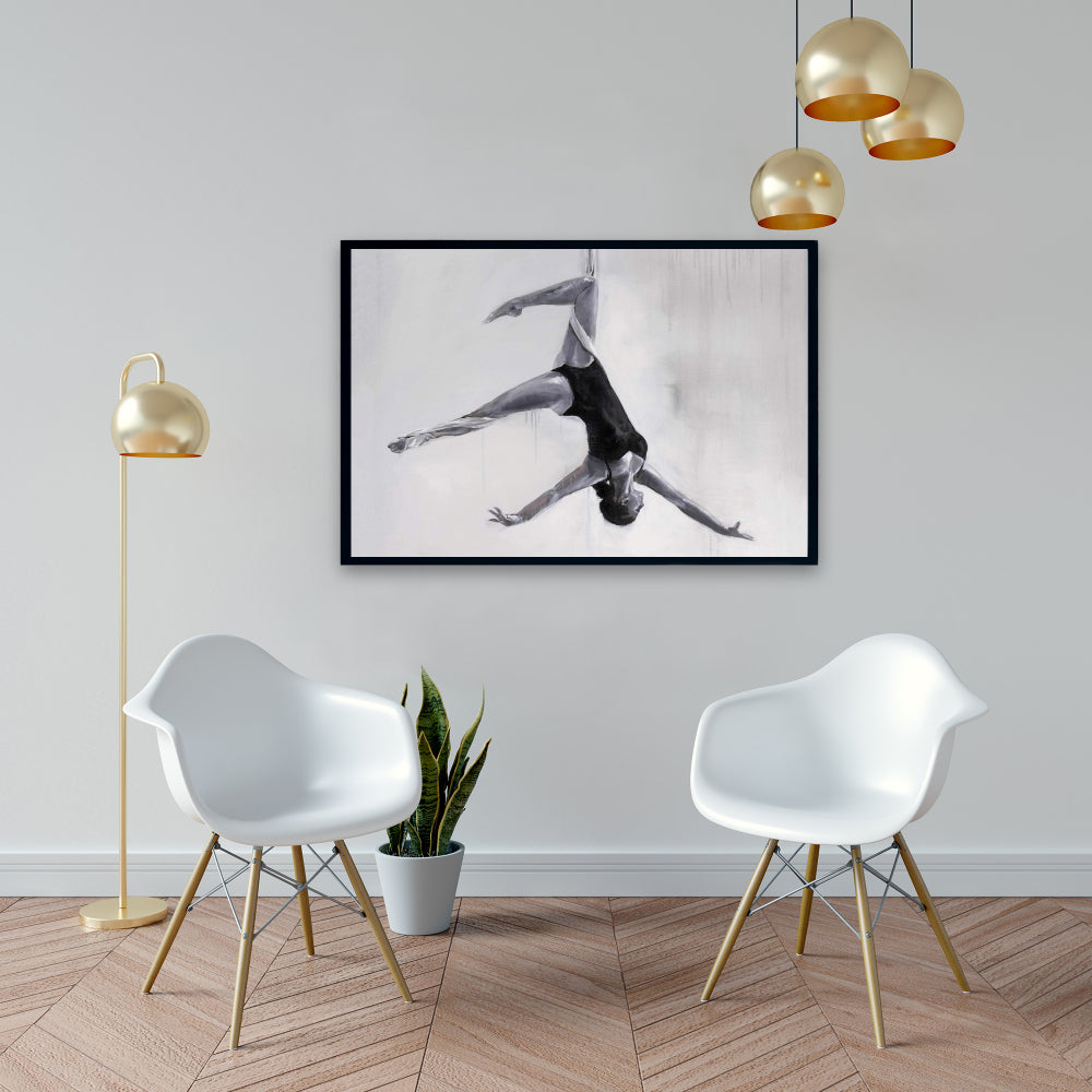 Danseuse sur tissus aériens, toile encadrée monochrome - Décoration d'intérieur