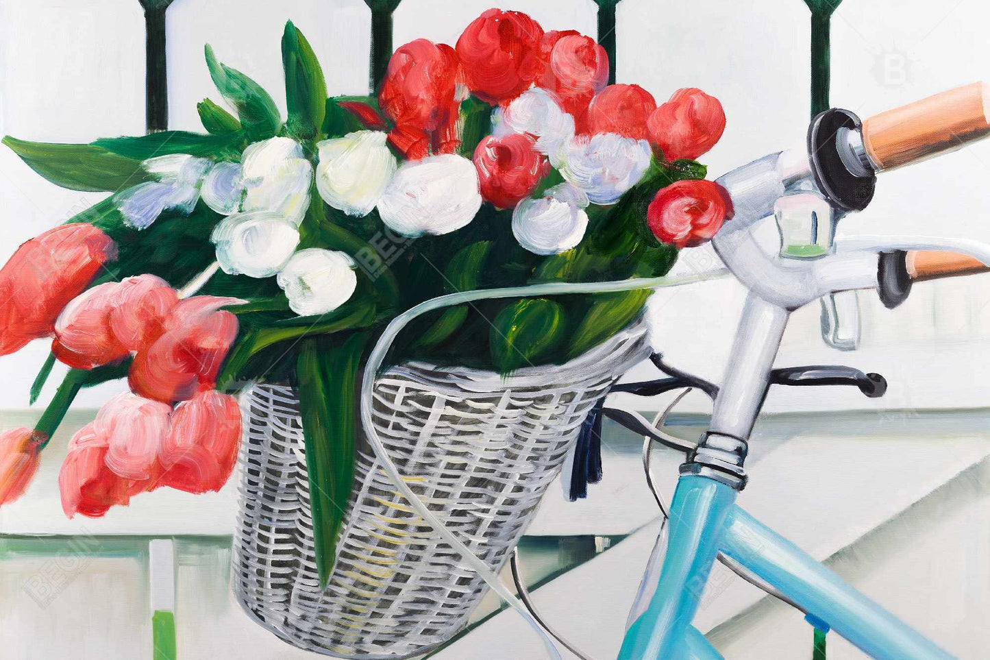 Bicycle with Tulips Framed Canvas | Floral Bedroom Decor