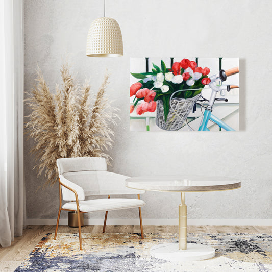 Bicycle with Tulips Canvas - Floral & Botanical Home Decor