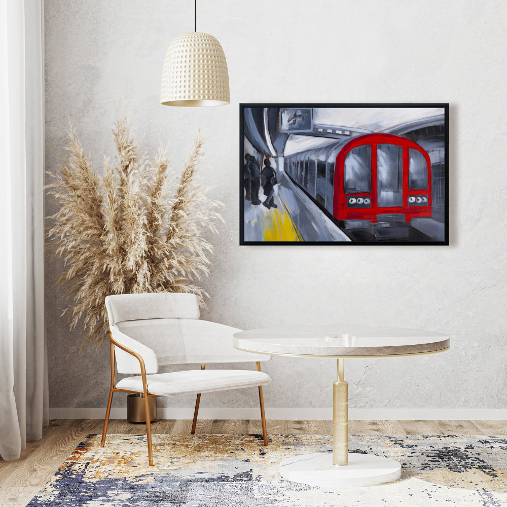 Blue Transportation Framed Canvas - People Waiting Metro Decor