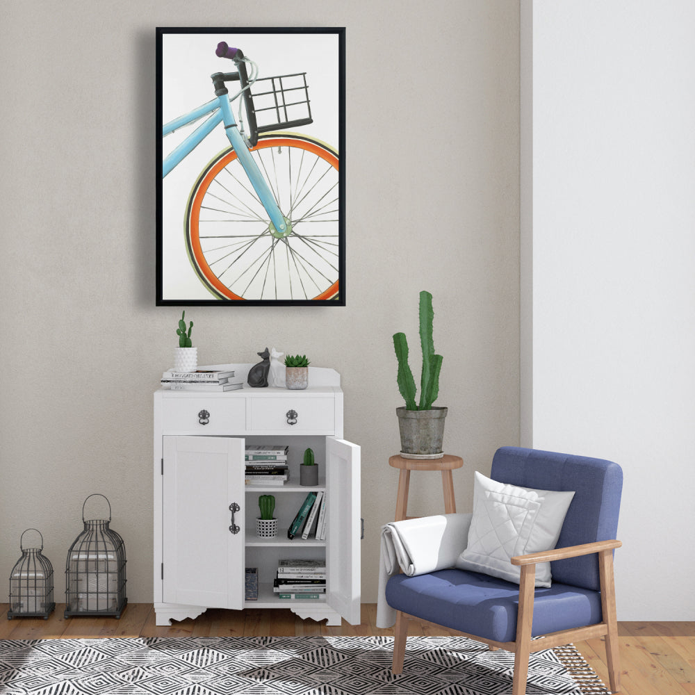 Vélo orange et bleu | Décoration de chambre à coucher sur toile encadrée