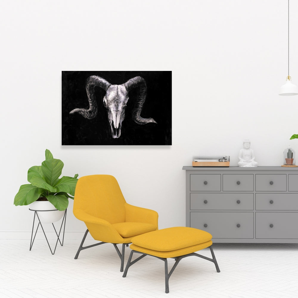 Ram Skull Grunge Style Canvas | Gray Farm Animals Decor