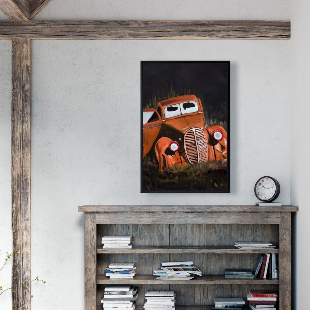 Humpy Old Car by Night Framed Canvas - Bedroom Home Decor