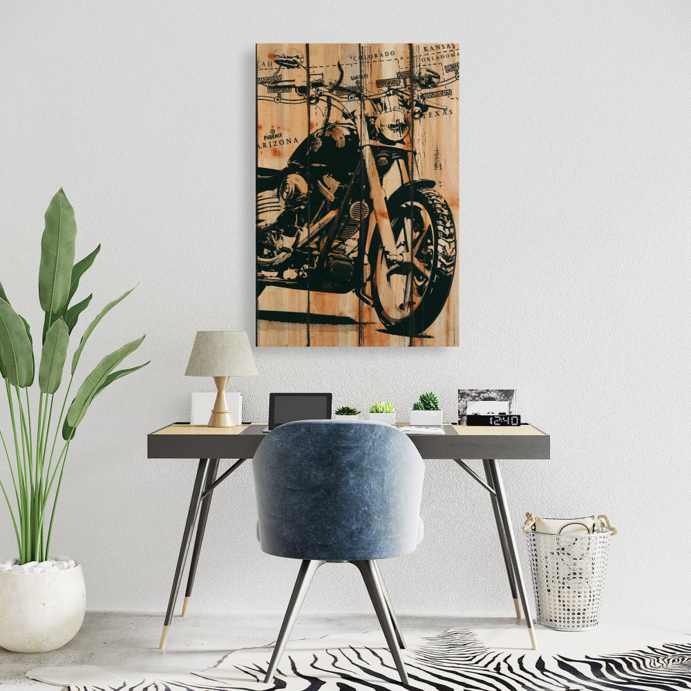 Motorcycle on Wood Background Canvas | Man Cave Home Decor