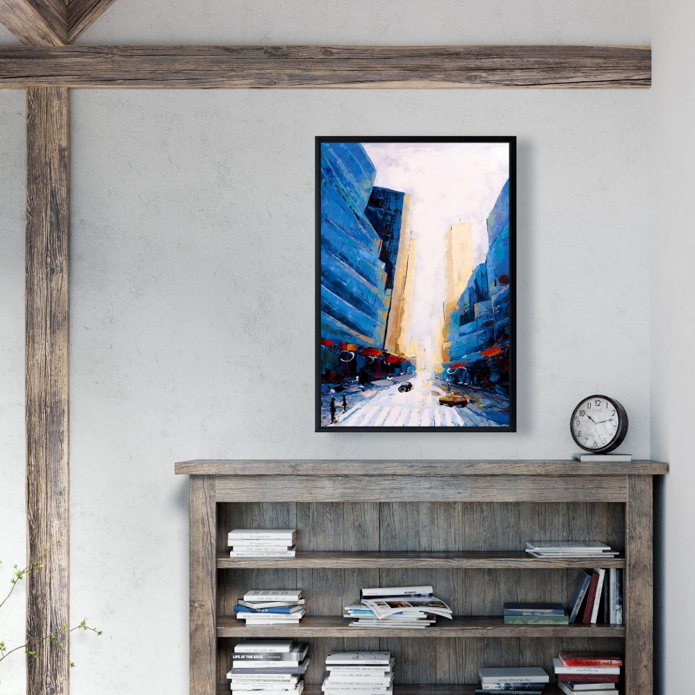 Blue Asymmetrical Street Canvas | Modern Bedroom Wall Art