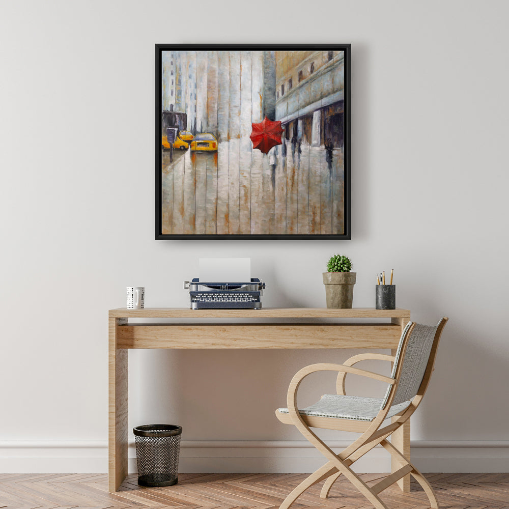 Red Umbrella Street Canvas - Contemporary Bedroom Wall Art