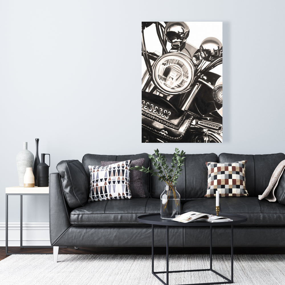 Realistic Sepia Motorcycle Canvas | Beige Home Decor Art