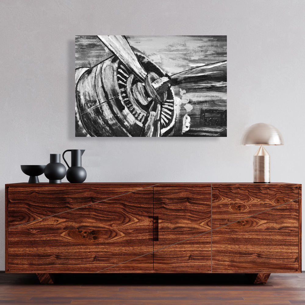 Vintage Airplane Propeller Gray Canvas - Home Decor Art