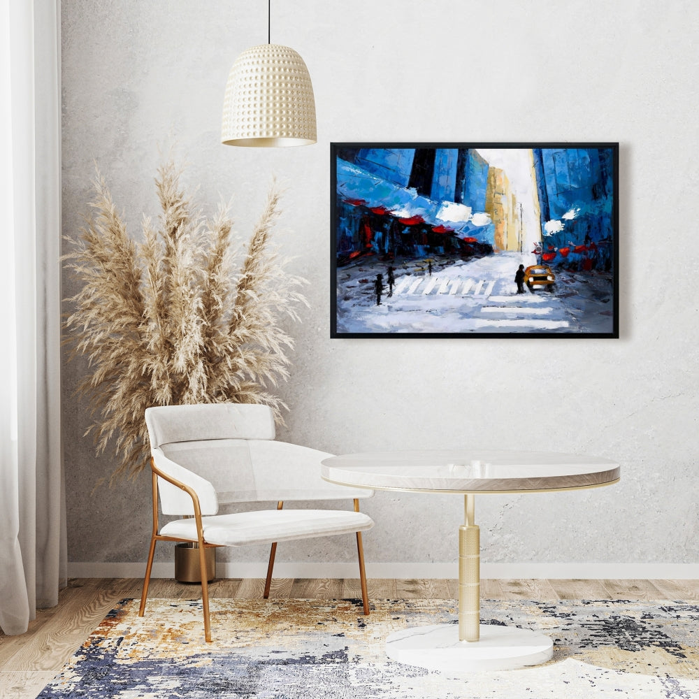 Blue Cities Bedroom Framed Canvas - Blue Buildings Home Decor